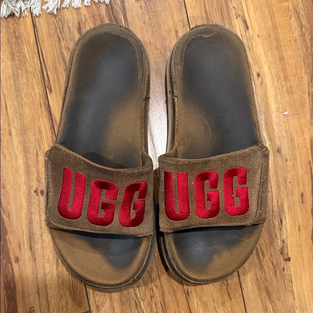 UGG Brown Slides with Red Logo